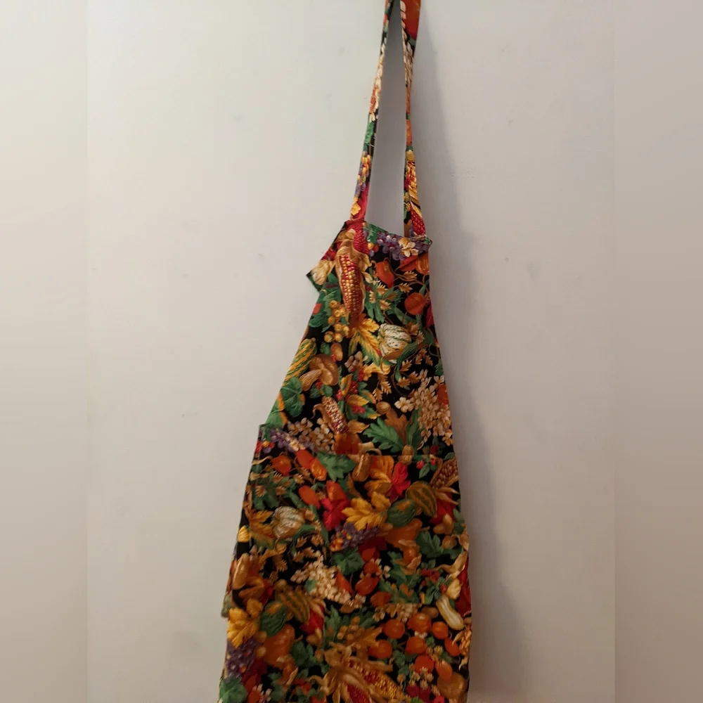 Handcrafted Large Apron, Colorful Veggie Fabric, Pocket, Waist Ties, Unisex